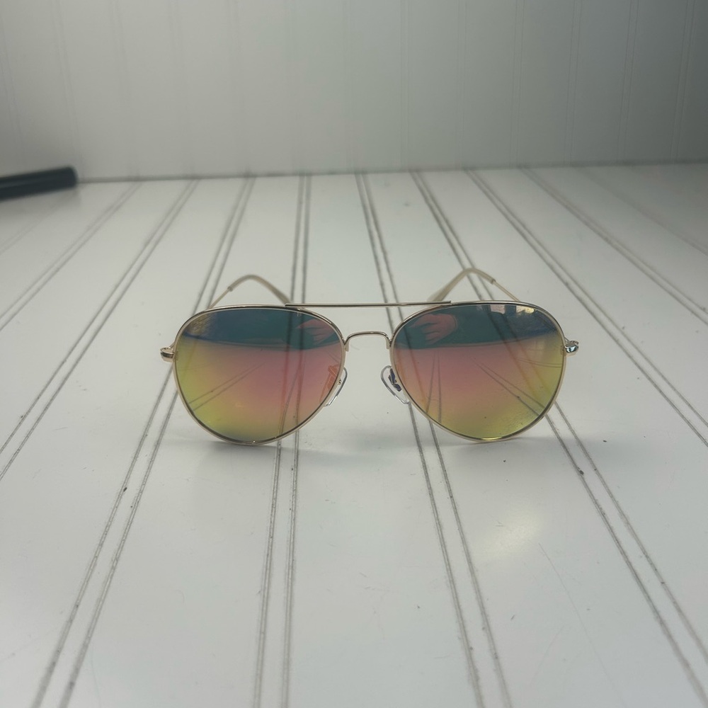 Rainbow Gradient Aviator Sunglasses With Gold Met… - image 2